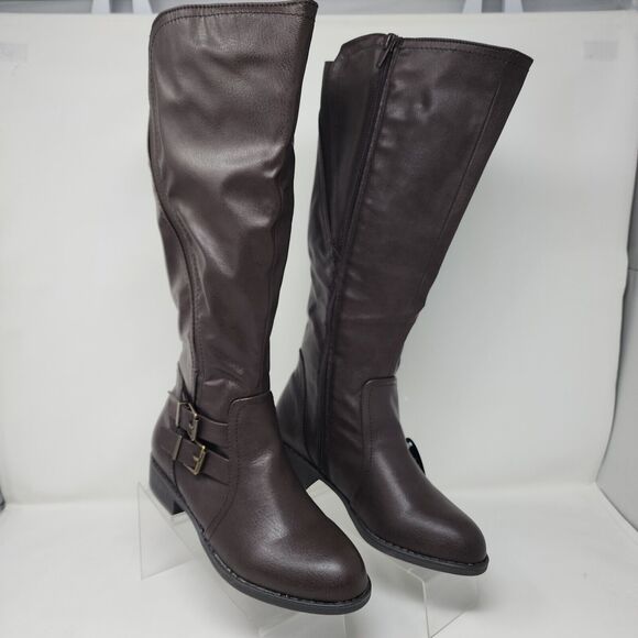 Style & Co. Shoes - Style & Co Riding Boots Womens 6.5 Brown Faux Leather Zip Buckle High Knee Shoes